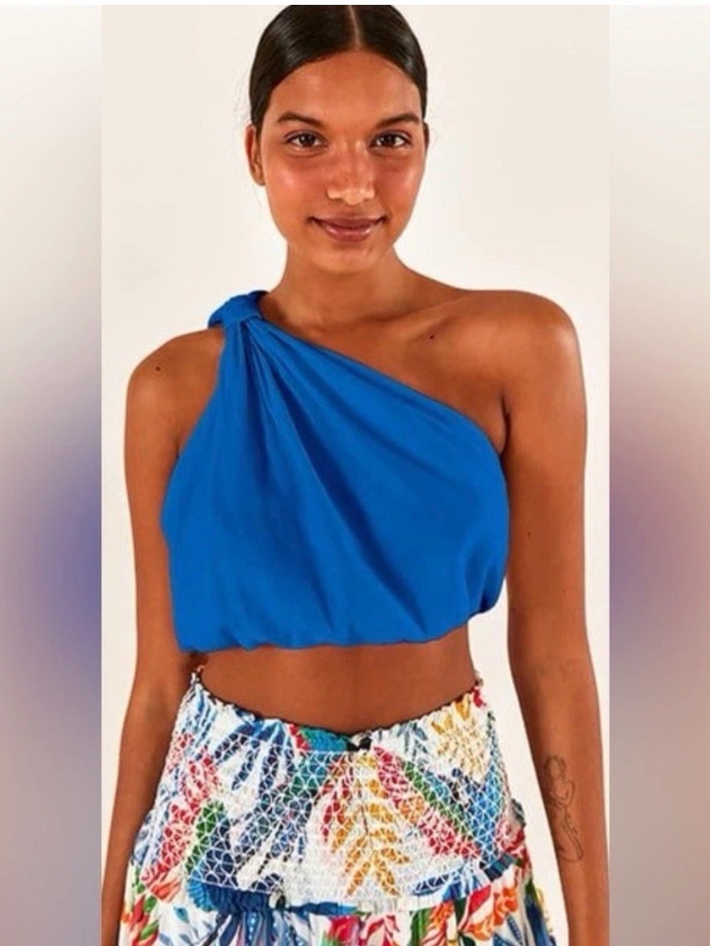 FARM Rio One-Shoulder Royal Blue Cropped Top